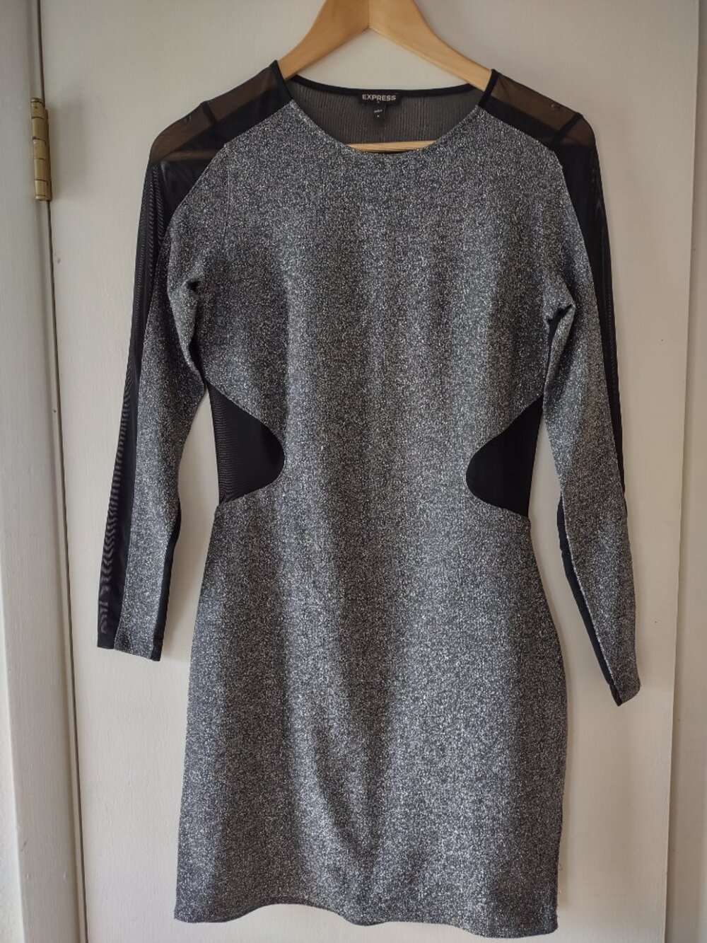 Express Black Mesh & Silver Glitter Bodycon Dress Size 8